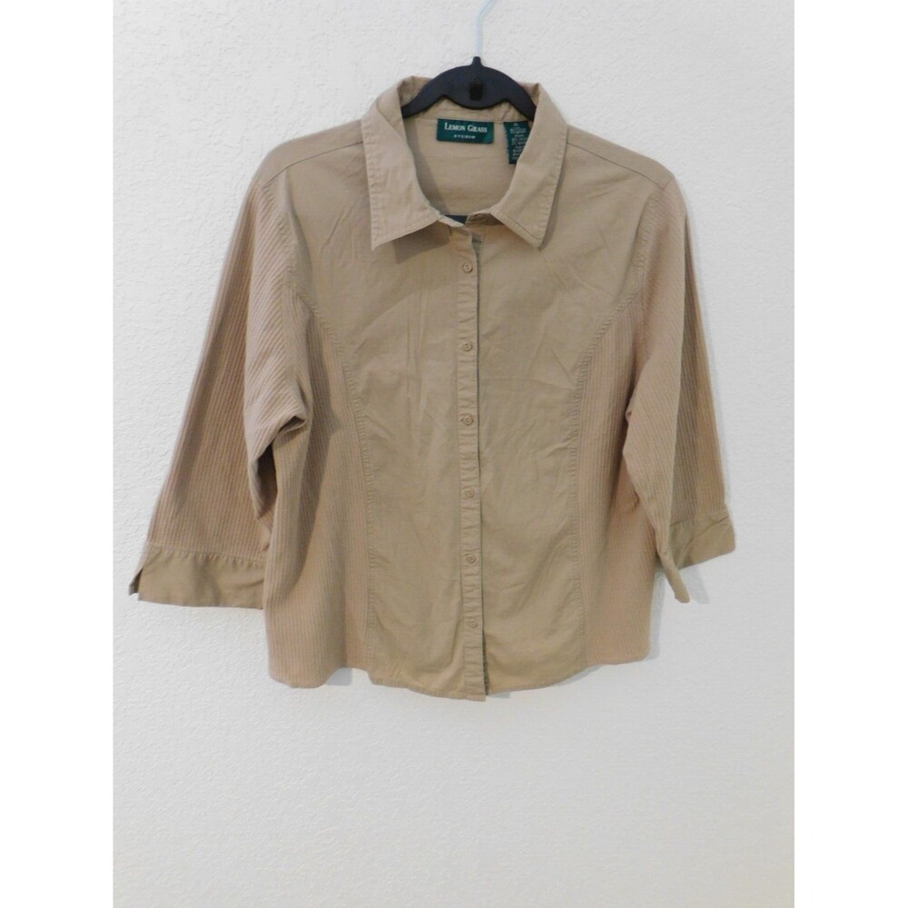 Lemon Grass Studio Women's Stretch Button Front 3/4 Sleeve Size XL Beige